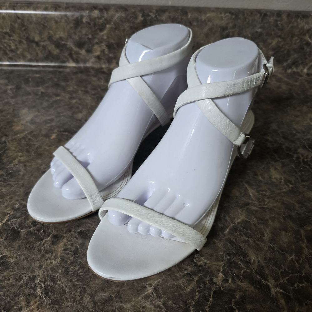 Ralph Lauren Collection Purple Label White Leather Sandals 9B Italy Strappy Heel